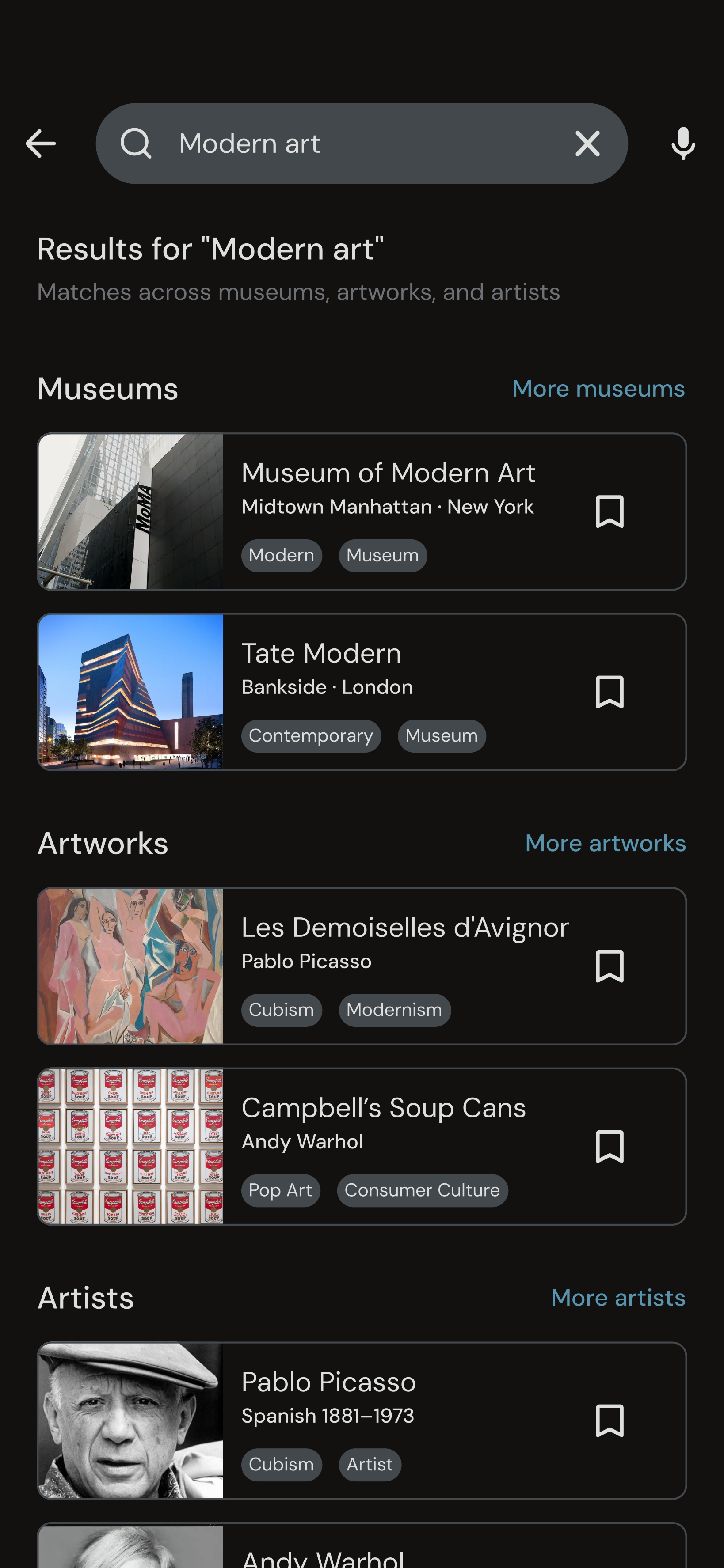 MUSE search results for museum and artwork discovery