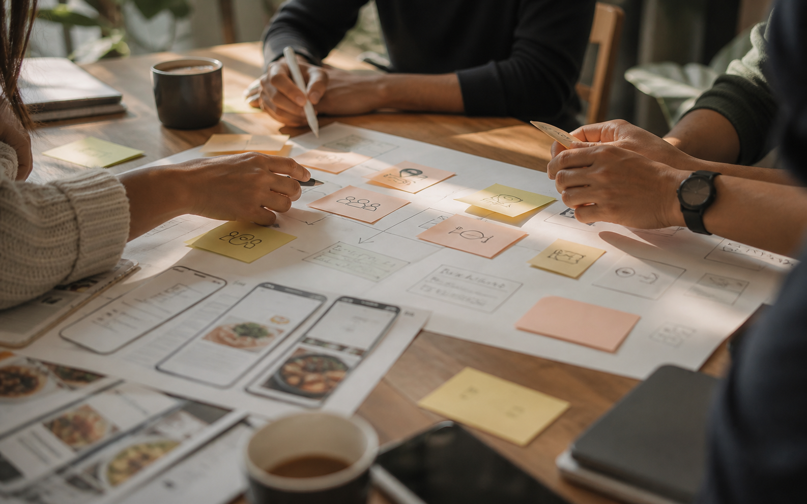 A cross-functional team collaborating around a table